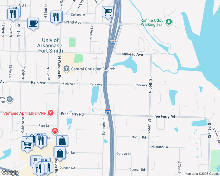 map of restaurants, bars, coffee shops, grocery stores, and more near 5916 Park Avenue in Fort Smith