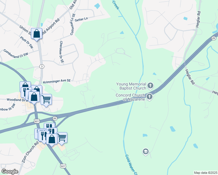 map of restaurants, bars, coffee shops, grocery stores, and more near 2259 State Highway 49 in Concord