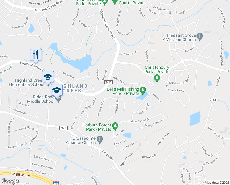 map of restaurants, bars, coffee shops, grocery stores, and more near 5926 Marshbank Lane in Charlotte