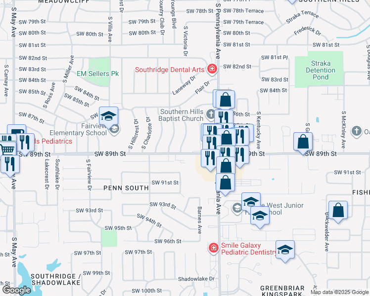 map of restaurants, bars, coffee shops, grocery stores, and more near 8908 South Victoria Drive in Oklahoma City