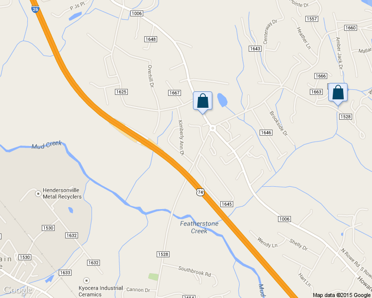 map of restaurants, bars, coffee shops, grocery stores, and more near 207 Kimberly Ann Drive in Hendersonville