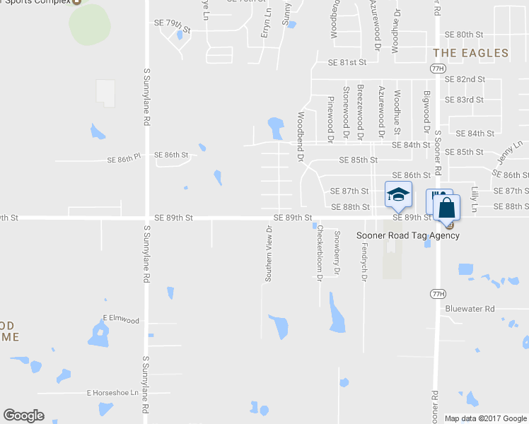 map of restaurants, bars, coffee shops, grocery stores, and more near 4812 SE 89th Terrace in Oklahoma City
