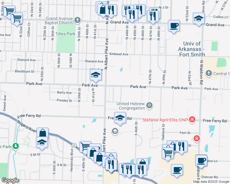 map of restaurants, bars, coffee shops, grocery stores, and more near 306 North 43rd Street in Fort Smith