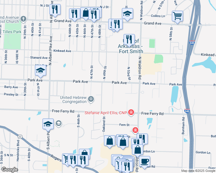 map of restaurants, bars, coffee shops, grocery stores, and more near 310 North 49th Street in Fort Smith