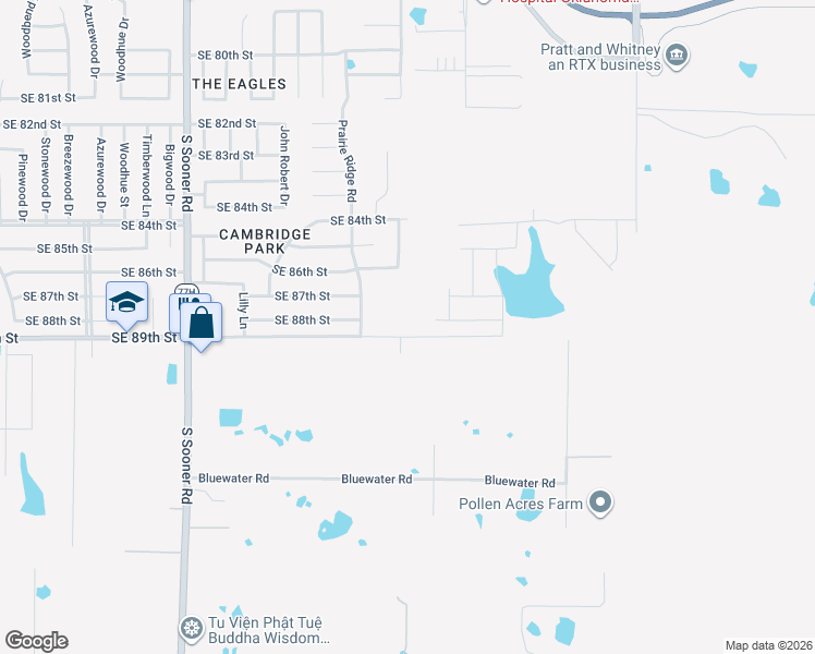 map of restaurants, bars, coffee shops, grocery stores, and more near 6221 Southeast 89th Street in Oklahoma City