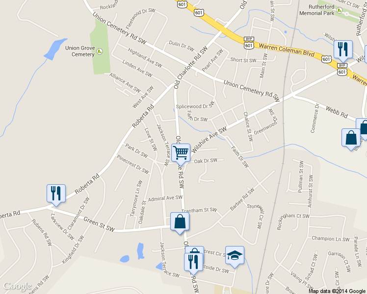 map of restaurants, bars, coffee shops, grocery stores, and more near 1039 Old Charlotte Road Southwest in Concord