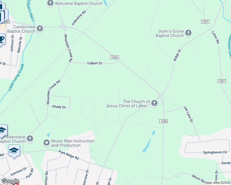 map of restaurants, bars, coffee shops, grocery stores, and more near 1545 Holbrook Court in Albemarle