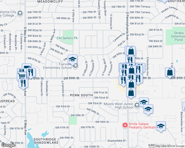 map of restaurants, bars, coffee shops, grocery stores, and more near 8916 South Charlotte Drive in Oklahoma City