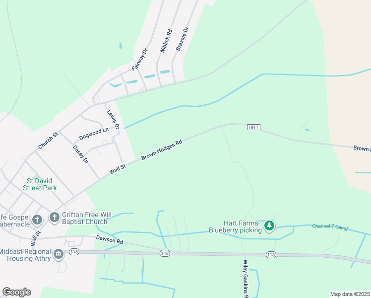 map of restaurants, bars, coffee shops, grocery stores, and more near 980 Brown Hodges Road in Grifton