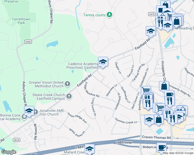 map of restaurants, bars, coffee shops, grocery stores, and more near in Charlotte