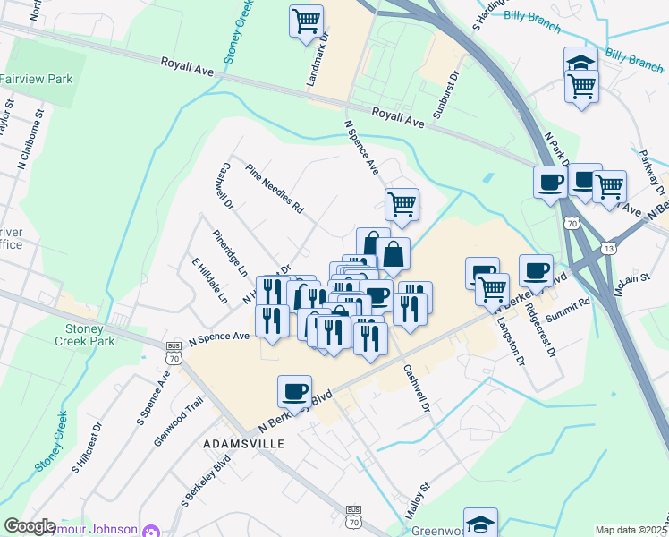 map of restaurants, bars, coffee shops, grocery stores, and more near 2609 Cashwell Drive in Goldsboro