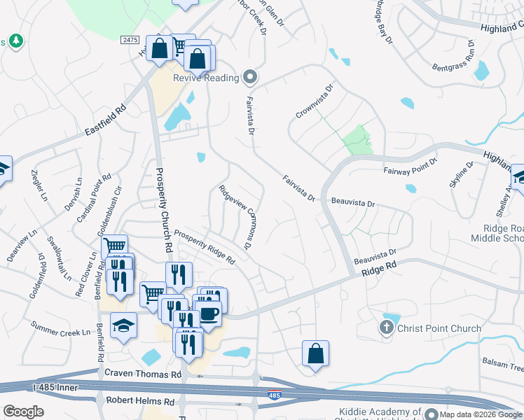 map of restaurants, bars, coffee shops, grocery stores, and more near 9706 Rocky Ford Club Road in Charlotte