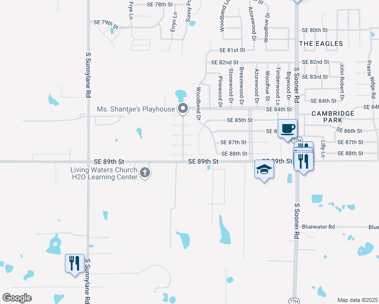 map of restaurants, bars, coffee shops, grocery stores, and more near 4924 Southeast 89th Terrace in Oklahoma City