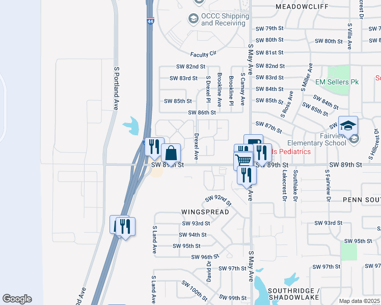 map of restaurants, bars, coffee shops, grocery stores, and more near 3115 Southwest 89th Street in Oklahoma City