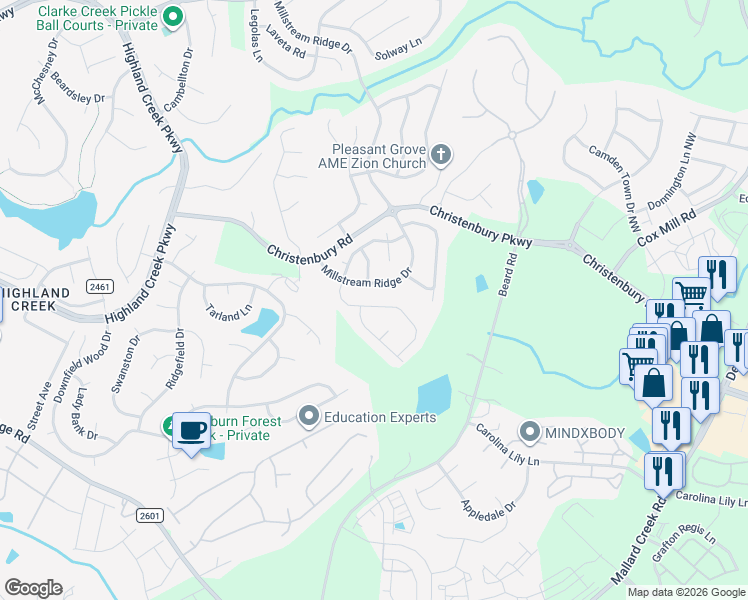 map of restaurants, bars, coffee shops, grocery stores, and more near 10236 Dominion Village Drive in Charlotte