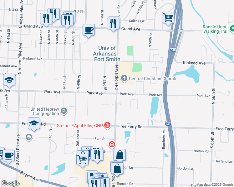 map of restaurants, bars, coffee shops, grocery stores, and more near 5401 Park Avenue in Fort Smith