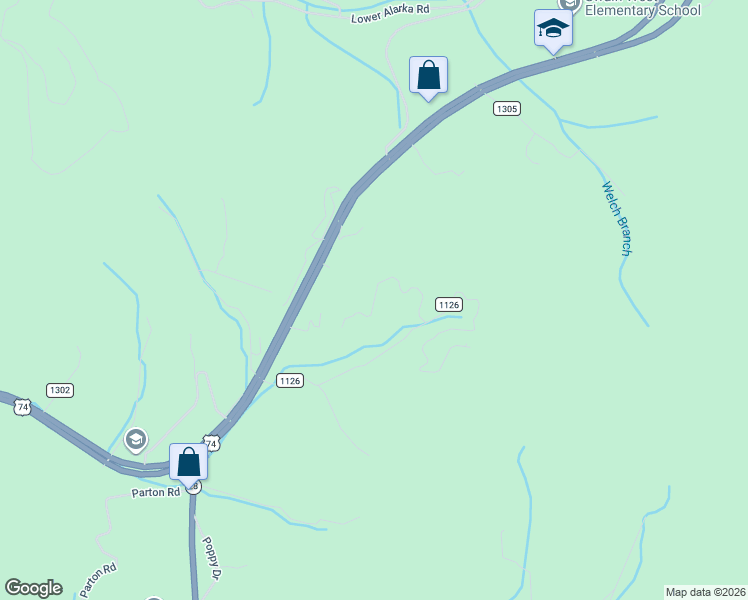 map of restaurants, bars, coffee shops, grocery stores, and more near 2-98 Washaway Road in Bryson City