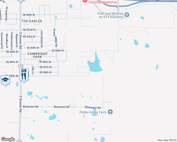 map of restaurants, bars, coffee shops, grocery stores, and more near 6500 Southeast 89th Street in Oklahoma City
