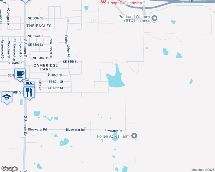 map of restaurants, bars, coffee shops, grocery stores, and more near 6500 Southeast 89th Street in Oklahoma City