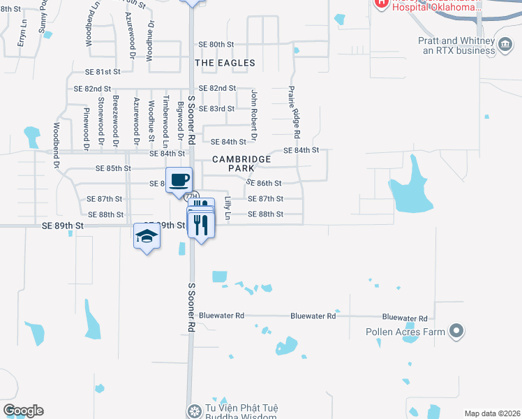map of restaurants, bars, coffee shops, grocery stores, and more near 5928 Southeast 88th Street in Oklahoma City