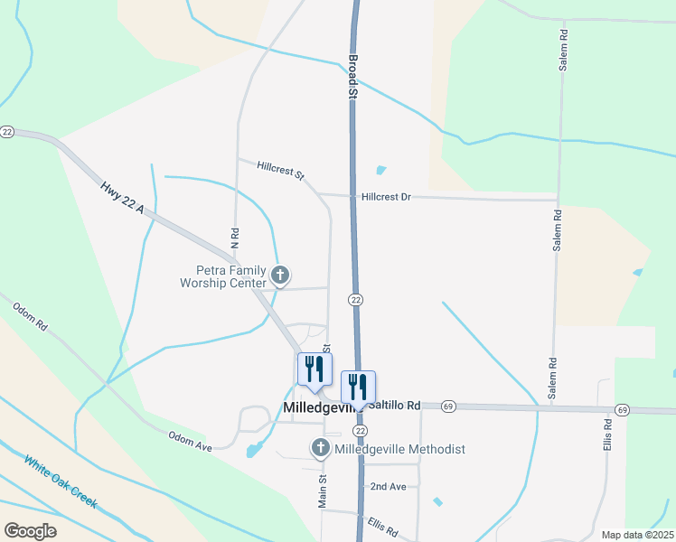 map of restaurants, bars, coffee shops, grocery stores, and more near 333 Perry Street in Milledgeville