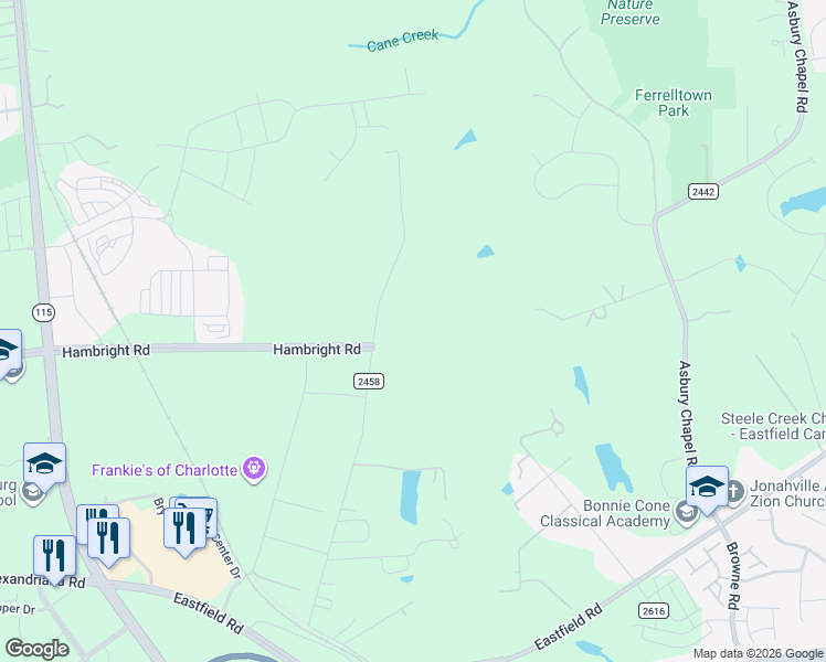map of restaurants, bars, coffee shops, grocery stores, and more near 11618 Everett Keith Road in Huntersville