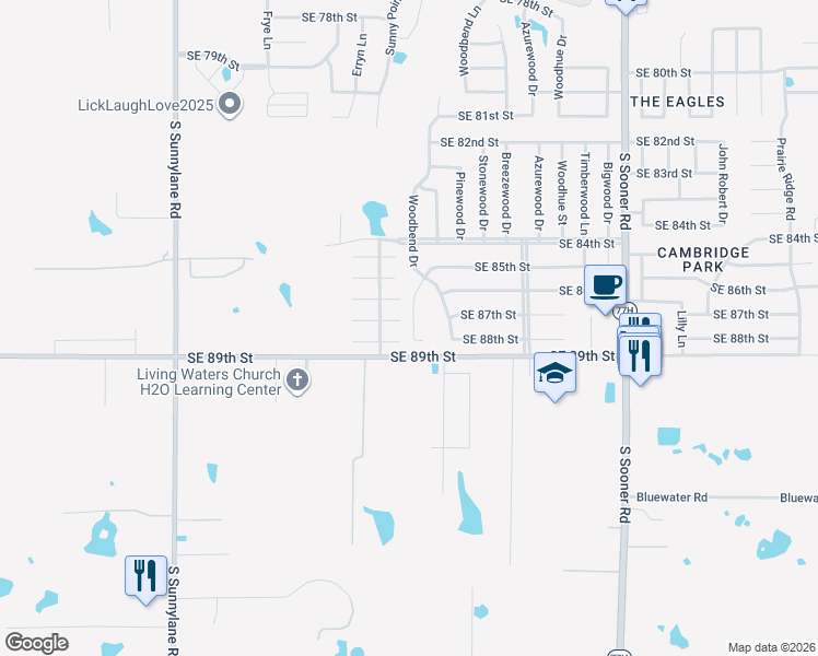 map of restaurants, bars, coffee shops, grocery stores, and more near 4924 Southeast 89th Terrace in Oklahoma City