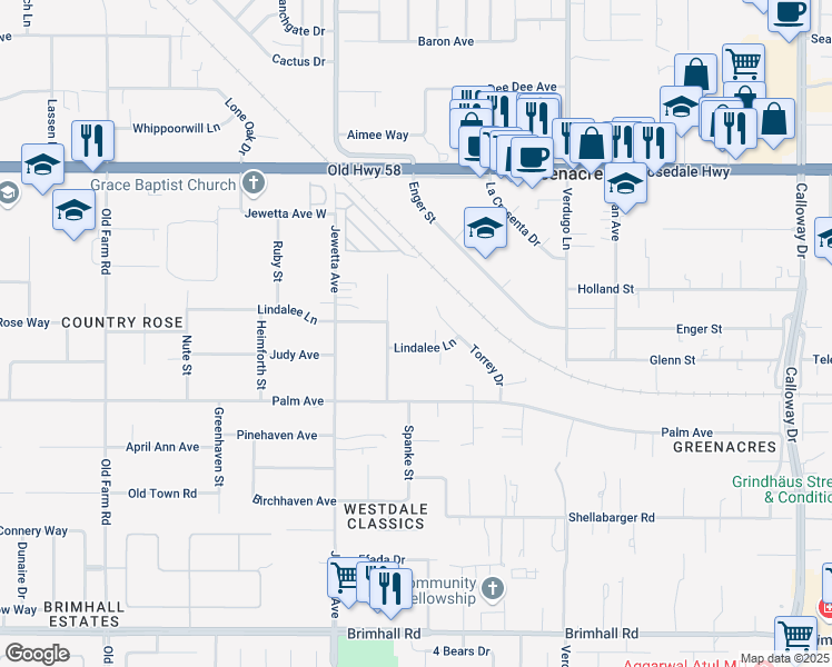map of restaurants, bars, coffee shops, grocery stores, and more near 2100 Jason Street in Bakersfield