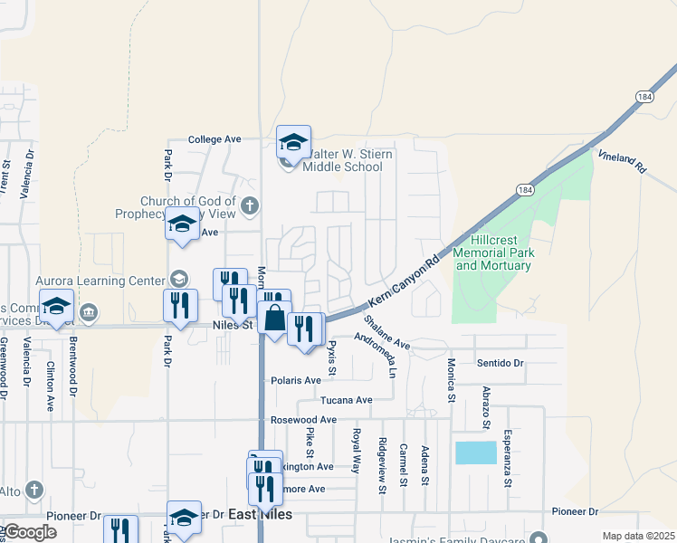 map of restaurants, bars, coffee shops, grocery stores, and more near Parklander in Bakersfield