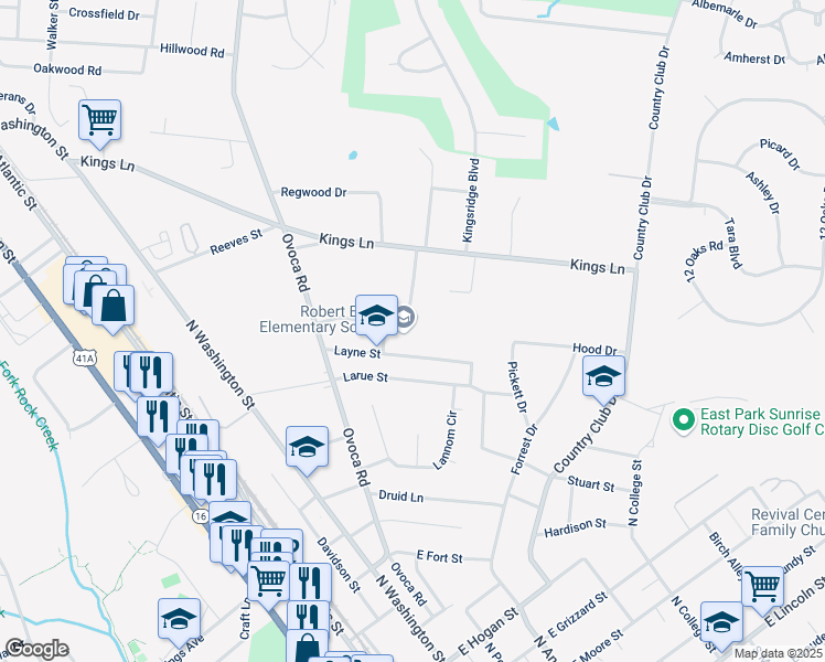 map of restaurants, bars, coffee shops, grocery stores, and more near 313 Layne Street in Tullahoma