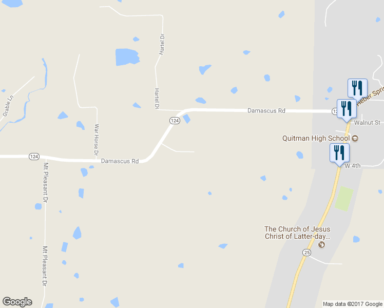 map of restaurants, bars, coffee shops, grocery stores, and more near 150 Harold Bartlet Drive in Quitman