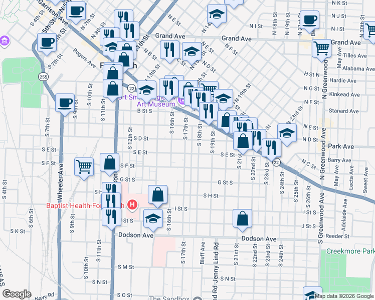map of restaurants, bars, coffee shops, grocery stores, and more near 519 South 17th Street in Fort Smith