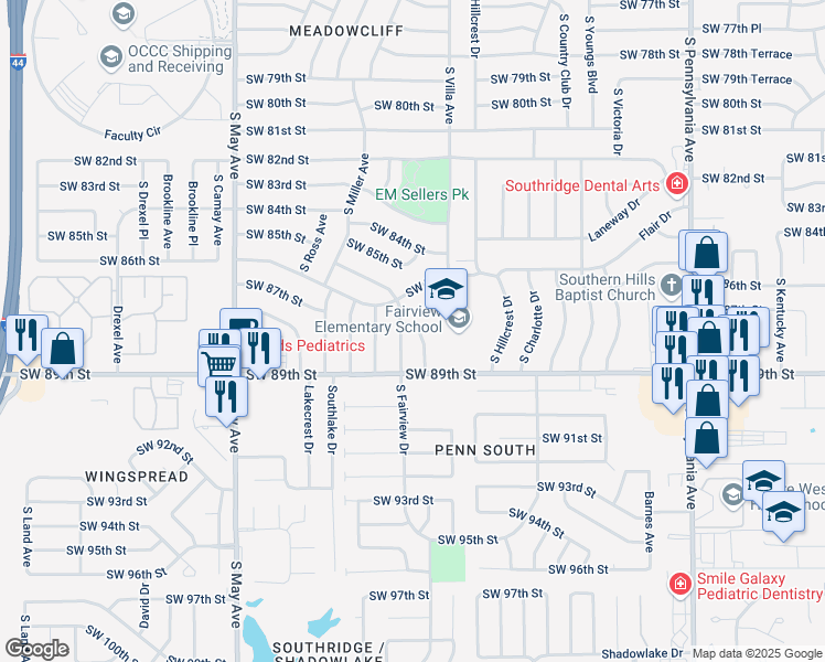 map of restaurants, bars, coffee shops, grocery stores, and more near 8808 South Villa Place in Oklahoma City