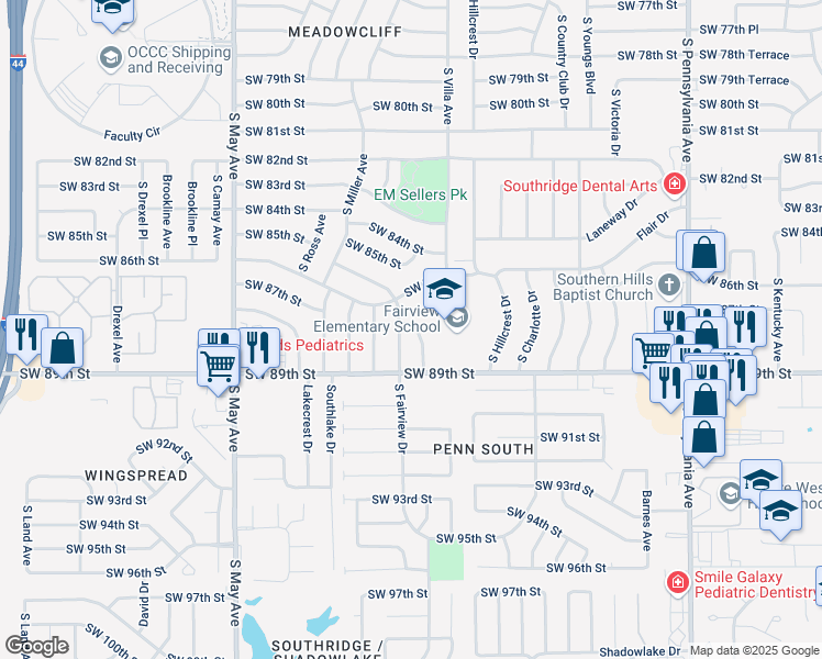 map of restaurants, bars, coffee shops, grocery stores, and more near 8808 South Villa Place in Oklahoma City