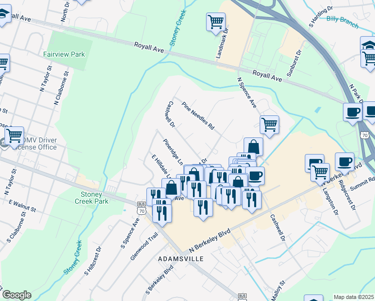 map of restaurants, bars, coffee shops, grocery stores, and more near 305 Cashwell Drive in Goldsboro