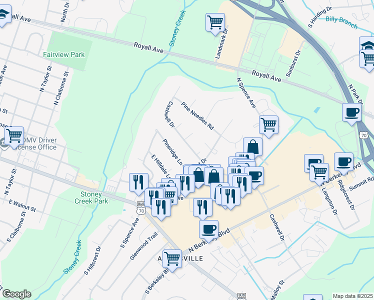 map of restaurants, bars, coffee shops, grocery stores, and more near 305 Cashwell Drive in Goldsboro