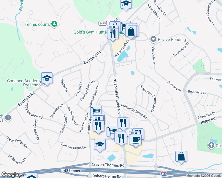map of restaurants, bars, coffee shops, grocery stores, and more near in Charlotte