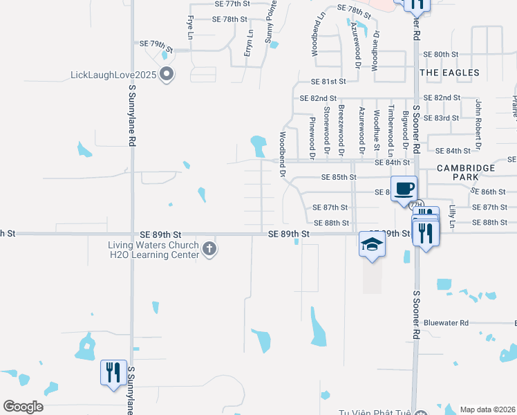 map of restaurants, bars, coffee shops, grocery stores, and more near 4812 Southeast 87th Terrace in Oklahoma City