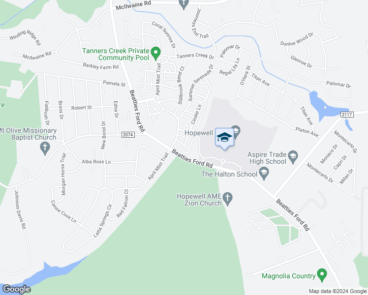 map of restaurants, bars, coffee shops, grocery stores, and more near 11717 Windy Mist Way in Huntersville