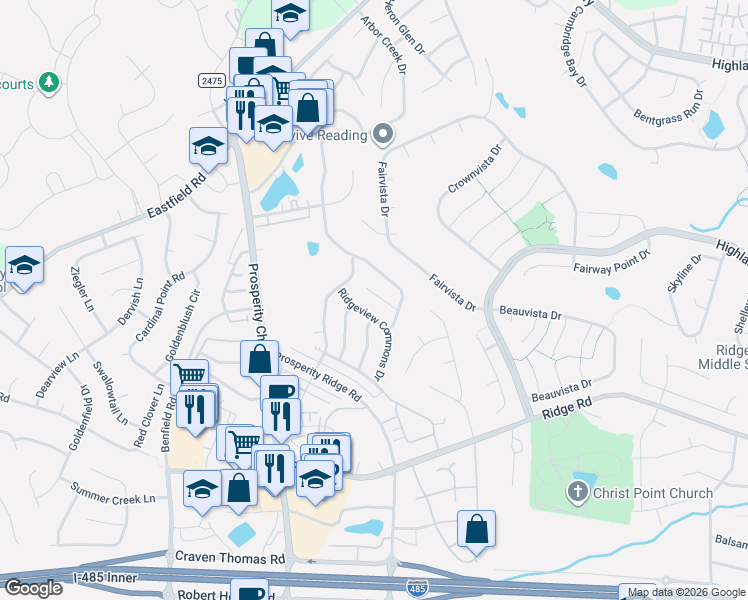 map of restaurants, bars, coffee shops, grocery stores, and more near 6635 Ruth Ferrell Court in Charlotte