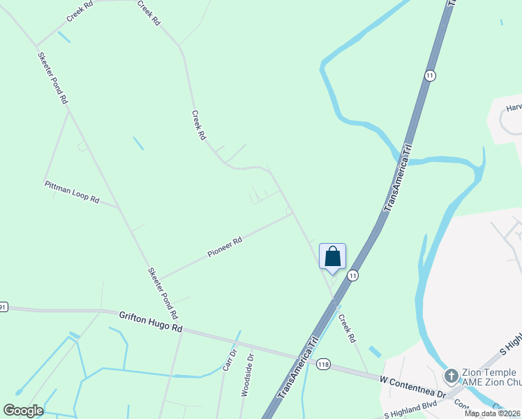 map of restaurants, bars, coffee shops, grocery stores, and more near 3821 Coldwater Creek Drive in Grifton