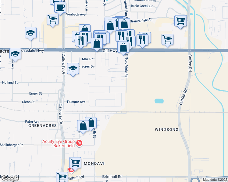 map of restaurants, bars, coffee shops, grocery stores, and more near 9010 Wolf River Avenue in Bakersfield
