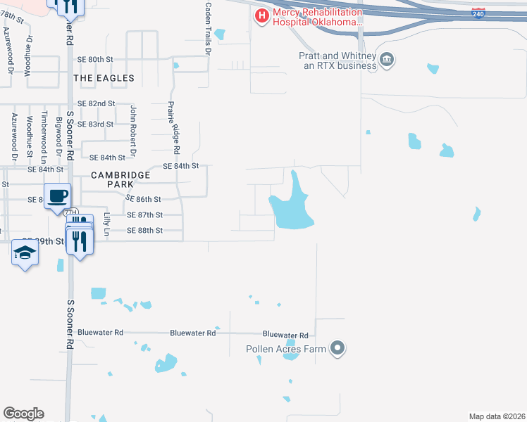 map of restaurants, bars, coffee shops, grocery stores, and more near 6337 Southeast 89th Street in Oklahoma City