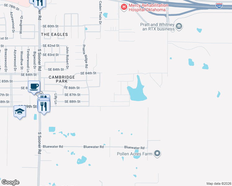 map of restaurants, bars, coffee shops, grocery stores, and more near 6221-6343 Southeast 89th Street in Oklahoma City