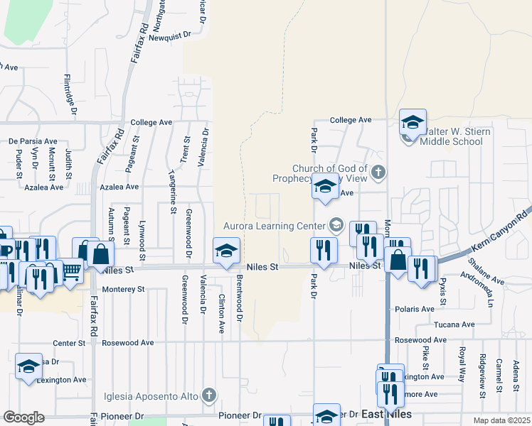 map of restaurants, bars, coffee shops, grocery stores, and more near 2706 Mallow Way in Bakersfield