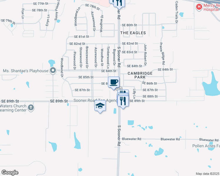 map of restaurants, bars, coffee shops, grocery stores, and more near 8800 Timberwood Lane in Oklahoma City