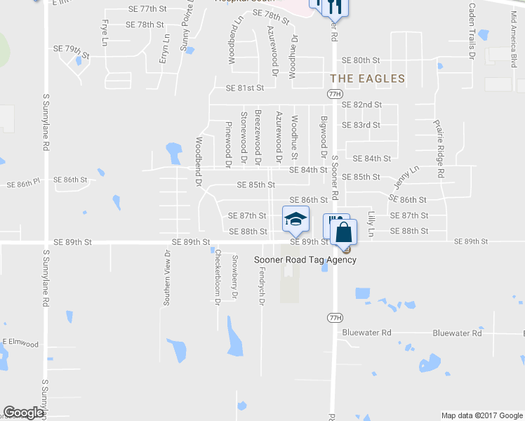 map of restaurants, bars, coffee shops, grocery stores, and more near 5229 Southeast 87th Street in Oklahoma City