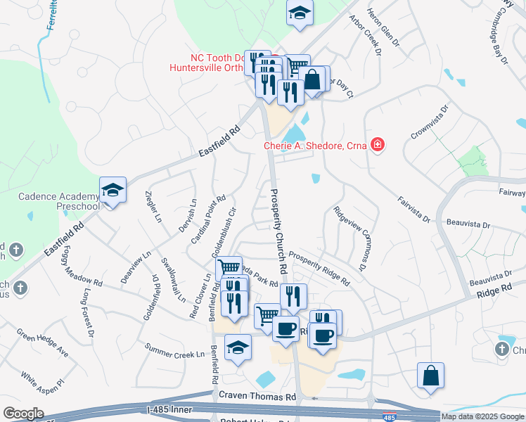 map of restaurants, bars, coffee shops, grocery stores, and more near 4628 Quinton Lane in Charlotte
