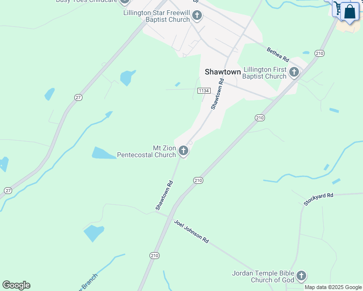 map of restaurants, bars, coffee shops, grocery stores, and more near 1154 Shawtown Road in Lillington