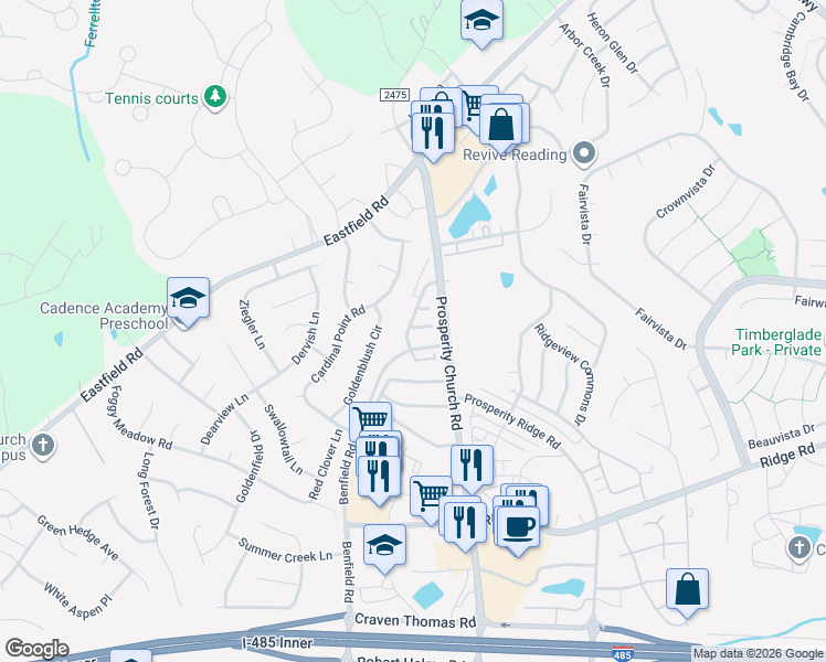 map of restaurants, bars, coffee shops, grocery stores, and more near 4613 Quinton Lane in Charlotte